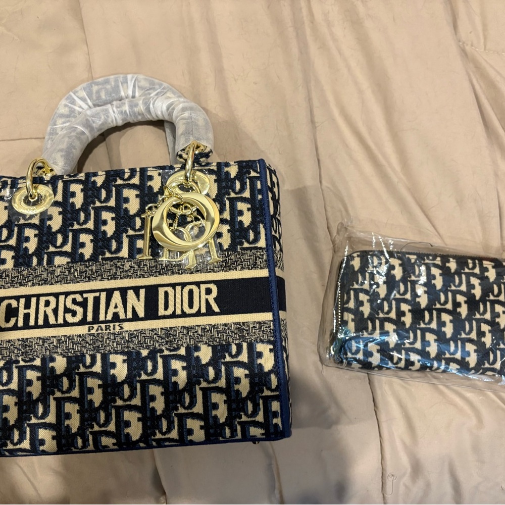 Navy and Cream Monogram Tote